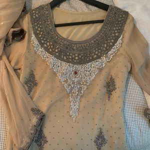 Chiffon beige pakistani dress embroidered formal